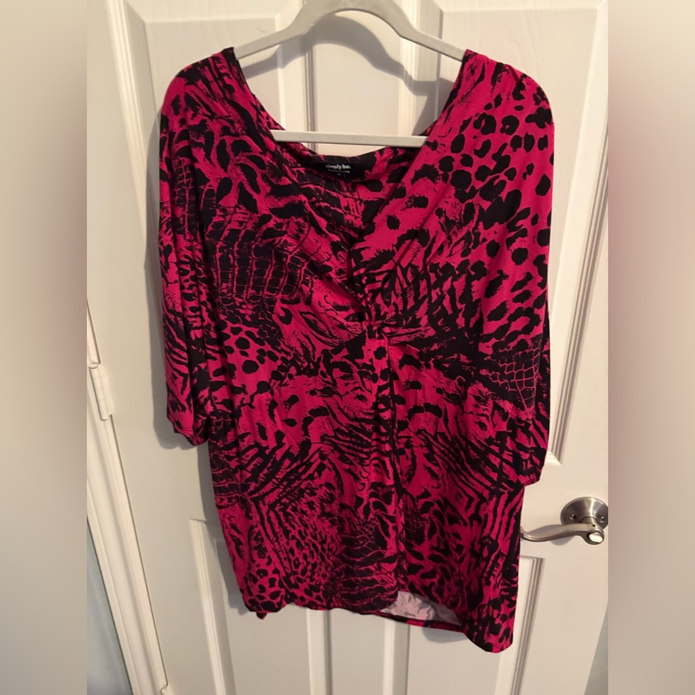 327- Simply Be Pink and Black Animal-Print V-Neck Tunic